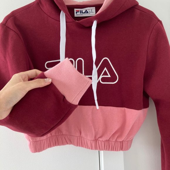 FILA Crop Hoodie in Maroon and Pink - Picture 5 of 10